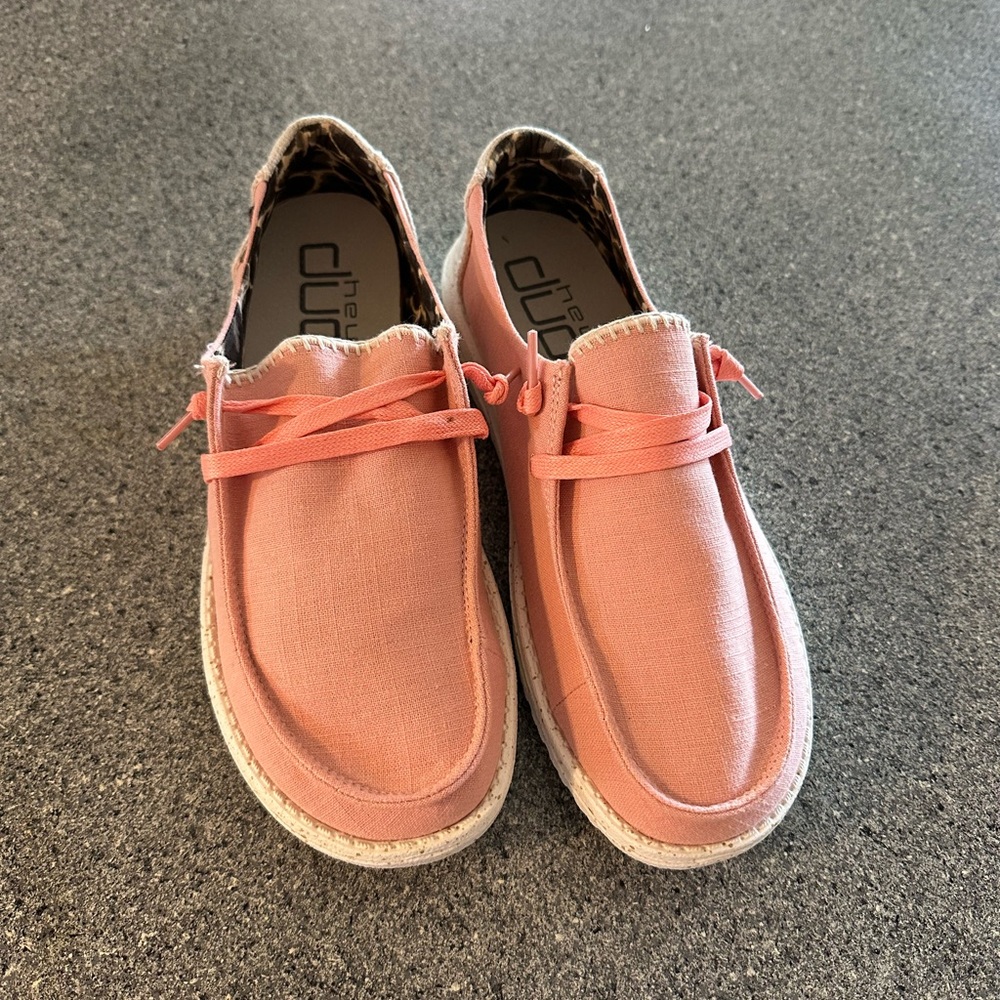 Pink Hey dude slip on a